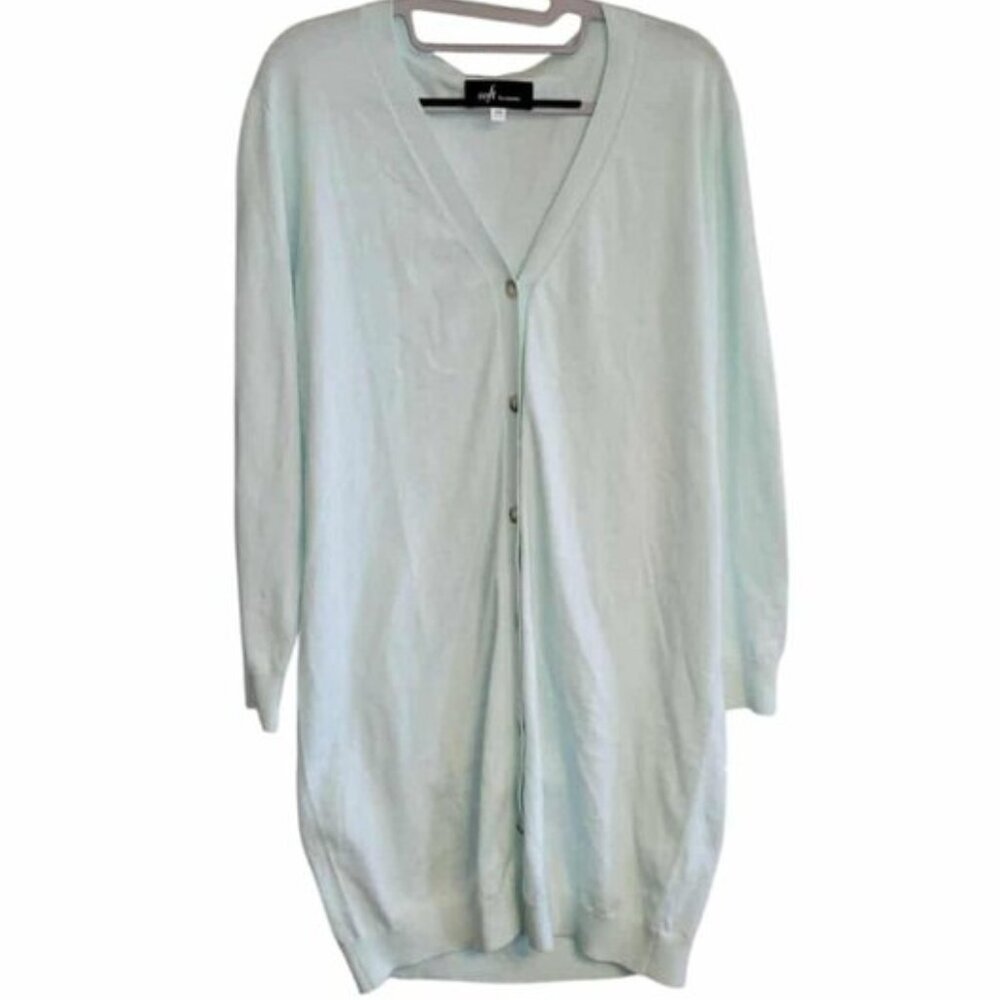 Soft by NAADAM Sweater Mint Light Blue Cotton Cashmere Button Duster Cardigan